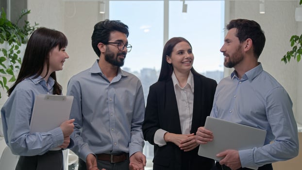 Successful business team portrait diverse office co-workers multiracial colleagues group of businesswomen businessmen multi ethnic women men smiling together corporate leadership professional teamwork photo