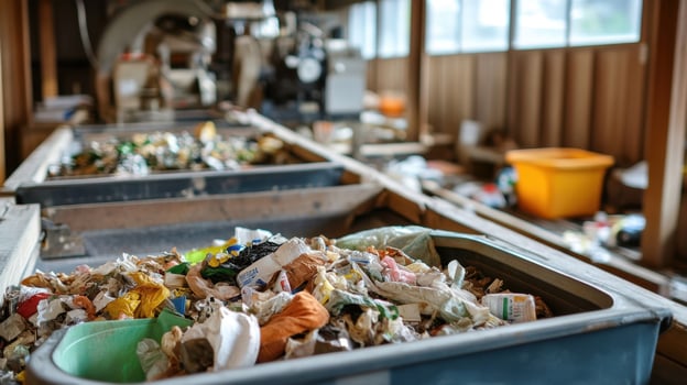 Sorting waste materials in recycling facility photo
