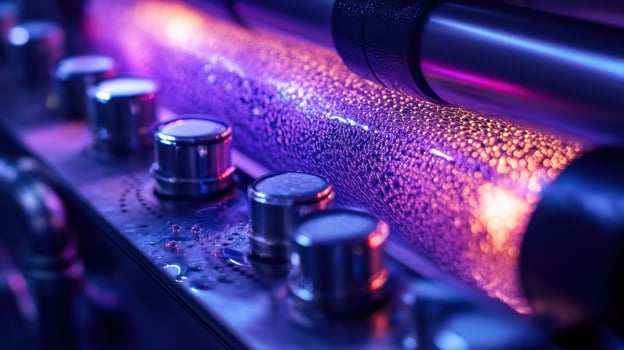 Illuminated science equipment with purple lighting photo