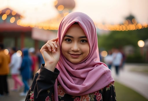 Beautiful young muslim woman wearing hijab in park photo