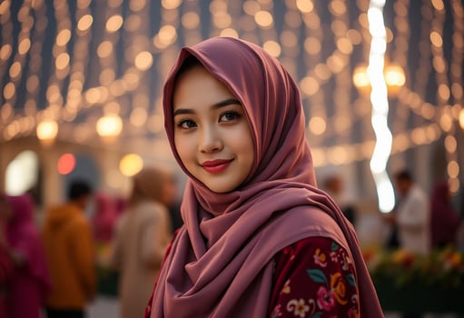 Beautiful young muslim woman wearing hijab in the city photo