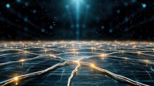 A computer screen with glowing lines and a brain photo