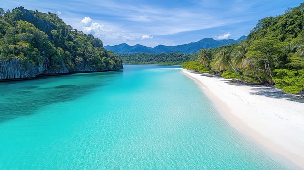 A beach with clear water and a white sand beach photo
