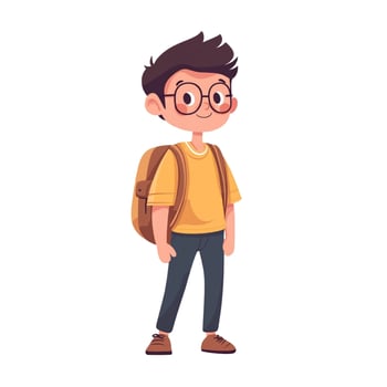 A cartoon boy with glasses and a backpack photo
