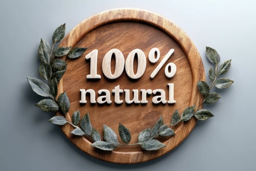 Wooden sign showing natural surrounded by green leaves. photo