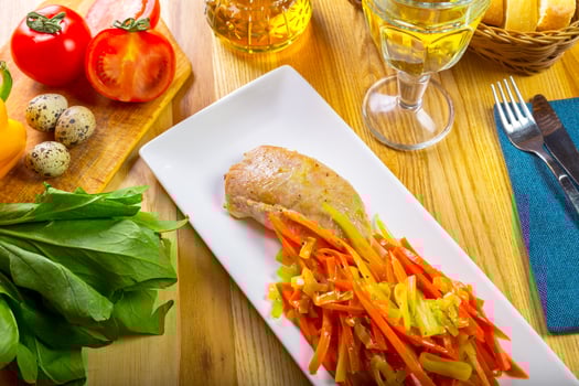 Delicious Grilled Chicken breast fillet and fried bell pepper photo