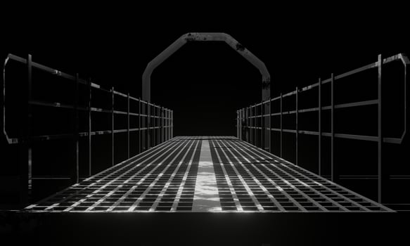 Metal bridge in dark scene 3d rendering science fiction wallpaper background photo