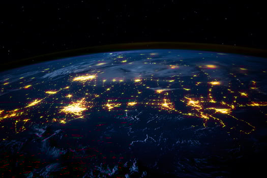 Illuminated Earth from Space at Night - Global City Lights and Urbanization photo