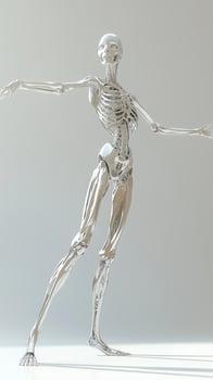 3d metallic human skeleton model in dynamic pose displayed on white background photo