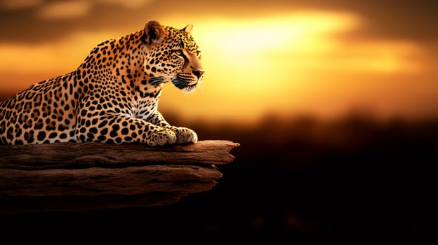 Leopard Resting on Branch at Sunset in African Savanna photo