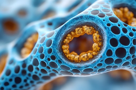 Abstract Molecular Structure with Blue and Orange Pattern for Scientific Visualization and Design photo