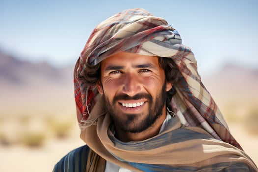 Minimalist Portrait of Smiling Man in Traditional Attire photo