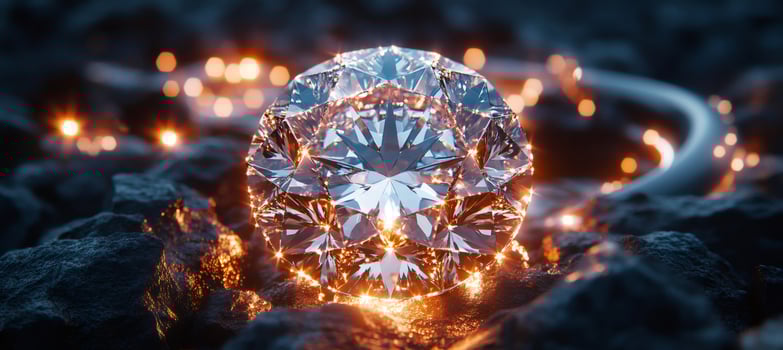 Sparkling Diamond on Dark Rocky Surface photo