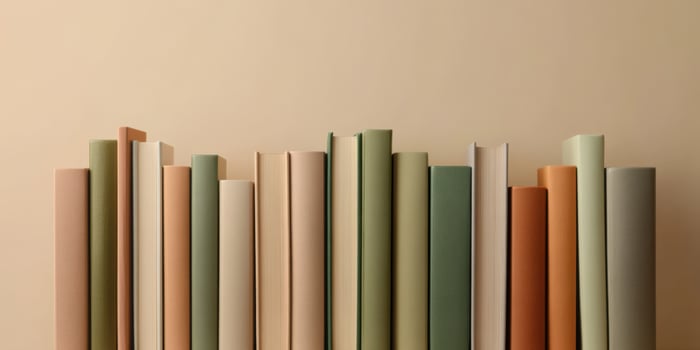 Colorful hardcover books arranged on neutral background for educational concept photo