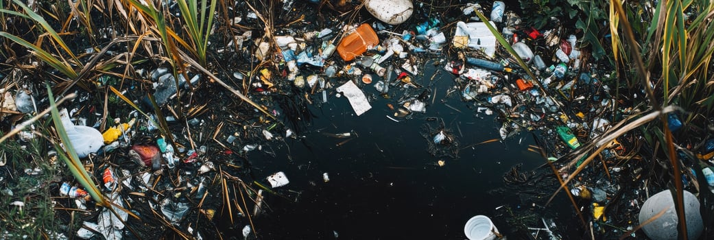 Environmental crisis highlighted by garbage and pollution in natural setting photo