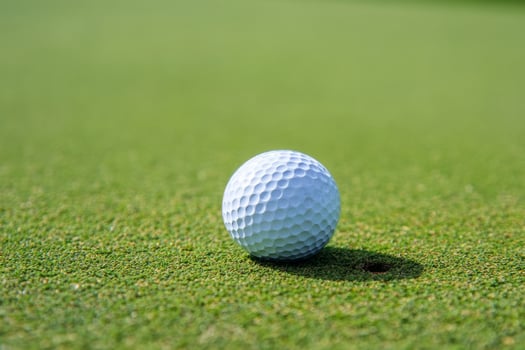 A golf ball sits on the green grass photo