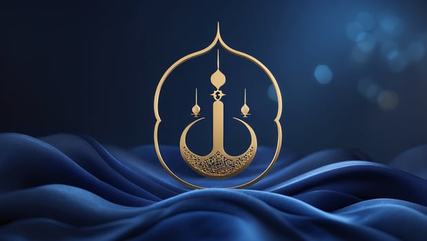 Elegant golden emblem rests on deep blue waves, symbolizing cultural heritage and artistic expression photo