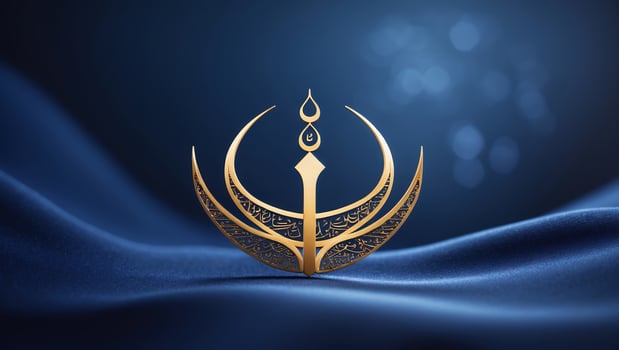 Artistic representation of a golden emblem on a blue satin backdrop photo