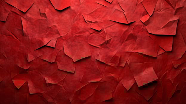 A red background with paper cutouts of various shapes and sizes photo