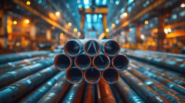 Industrial warehouse with metal pipes. photo