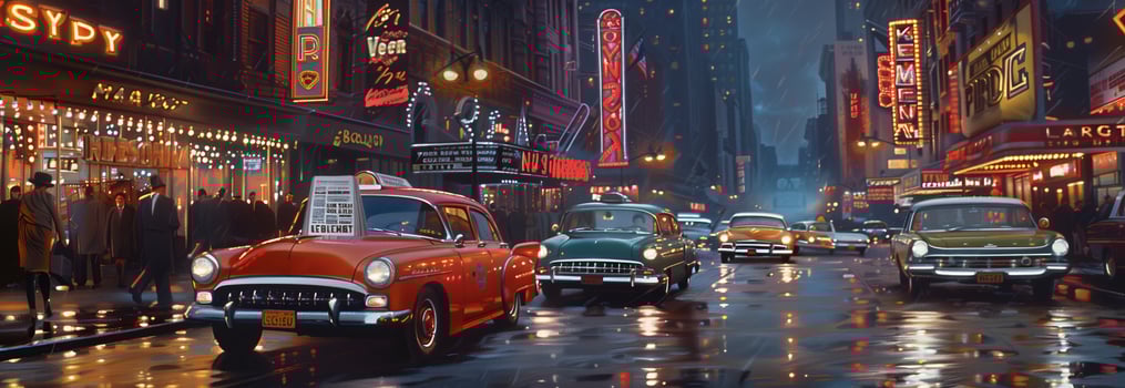 A painting of cars on a rainy street in the city photo
