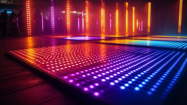 Colorful LED lights create vibrant atmosphere at a music event in a modern venue photo