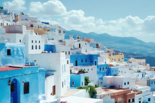 Chefchaouen, the blue pearl of Morocco, shining under the summer sun photo