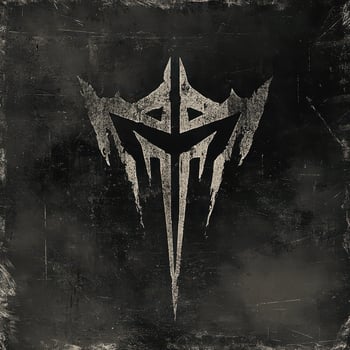 Distressed dark emblem with jagged edges on a textured backdrop photo