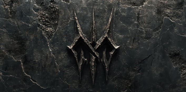 Intricate dark emblem sculpted onto a textured stone surface photo