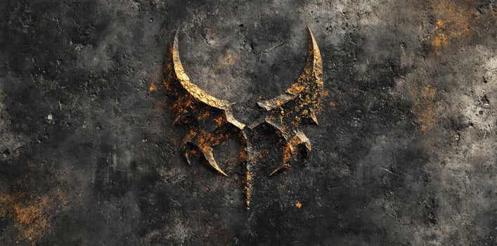 Ornate and aged emblem affixed on a textured dark surface photo
