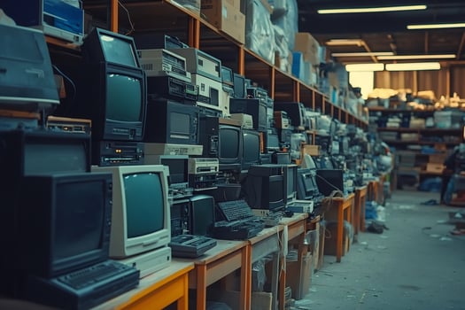 Warehouse storing old televisions, computers and obsolete technology photo