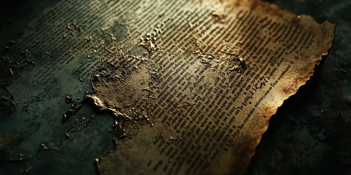 A very old manuscript with deteriorating edges and ancient text photo