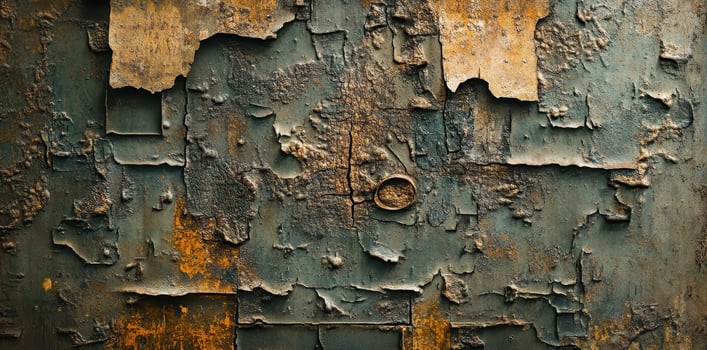 Texture of a severely weathered metal surface with peeling paint photo