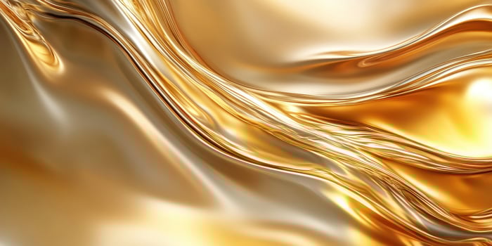 Abstract depiction showcases golden liquid forming graceful flowing waves photo