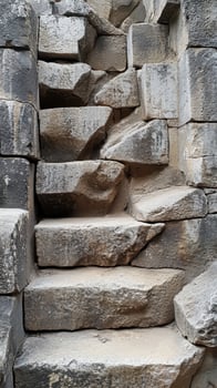 Rough stone steps are built into a rock wall photo