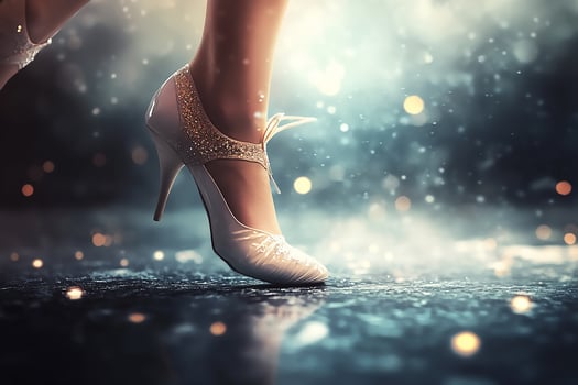 Golden ballet slippers glowing for International Dance Day photo