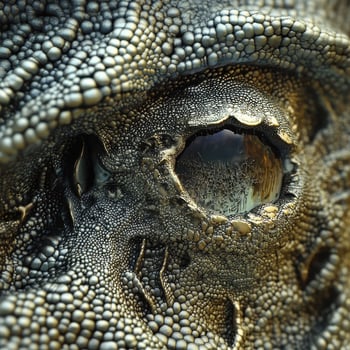 Close up shows the eye and skin of a reptile photo