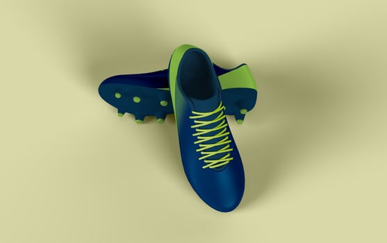 two blue and green boots on the set, top view photo