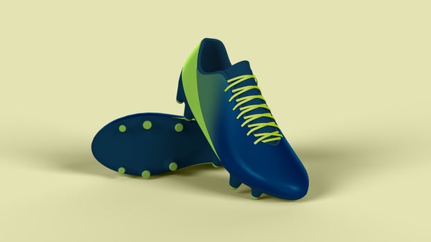 two blue and green boots on the set, bottom view photo