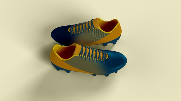 two orange and blue boots on the set, top view photo