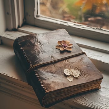 A leather journal with flowers on the cover photo