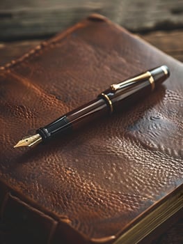 A pen and notebook on a leather book photo