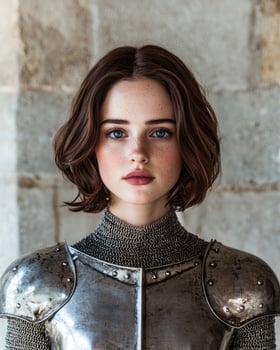 A young woman wearing medieval armor photo