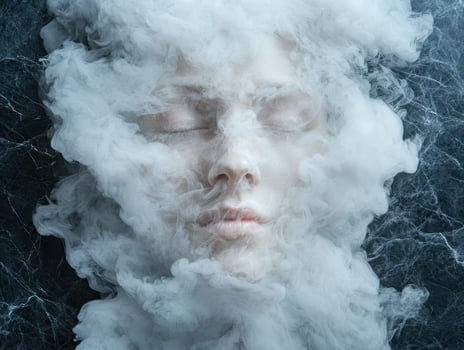 Womans face surrounded by smoke photo