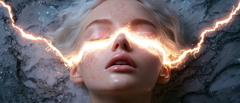 Woman with energy emanating from her eyes photo