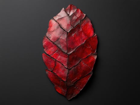 A red leaf made of stone on a dark background photo