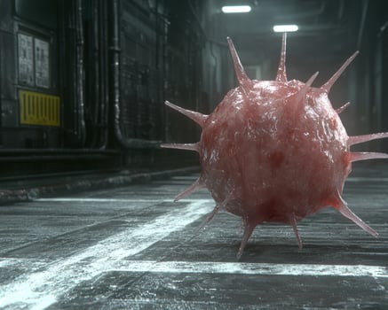 A virus cell on a floor in a dark environment photo