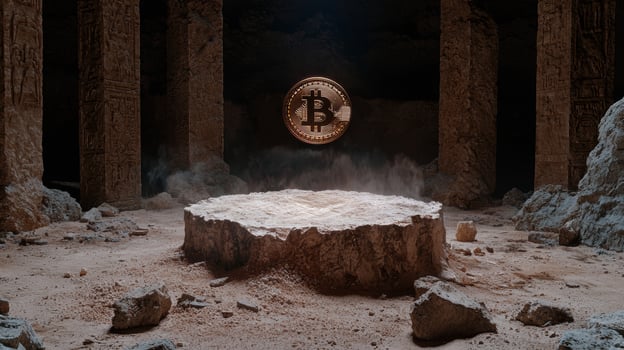 Bitcoin cryptocurrency in ancient temple ruins photo