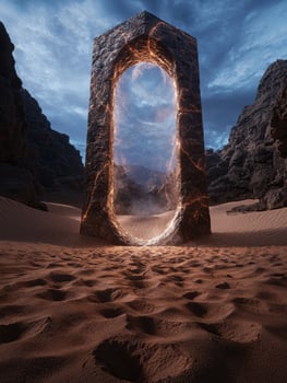 Mystical portal in a desert landscape photo