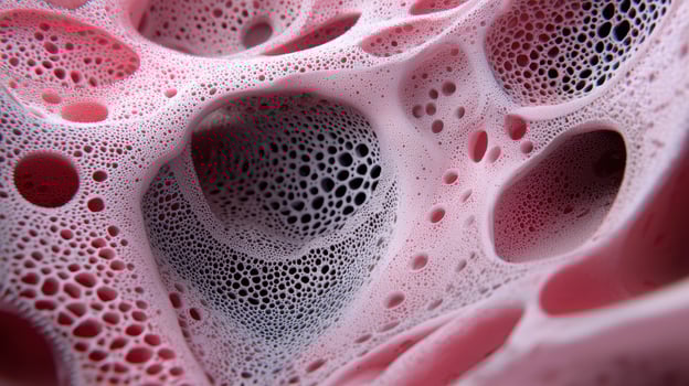 Abstract pink porous material with black holes photo